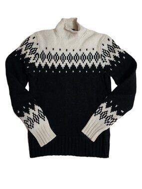 Gap Womens Black&WinterWhite 100% Lambswool Mock Neck Long Sleeve Sweater Size S